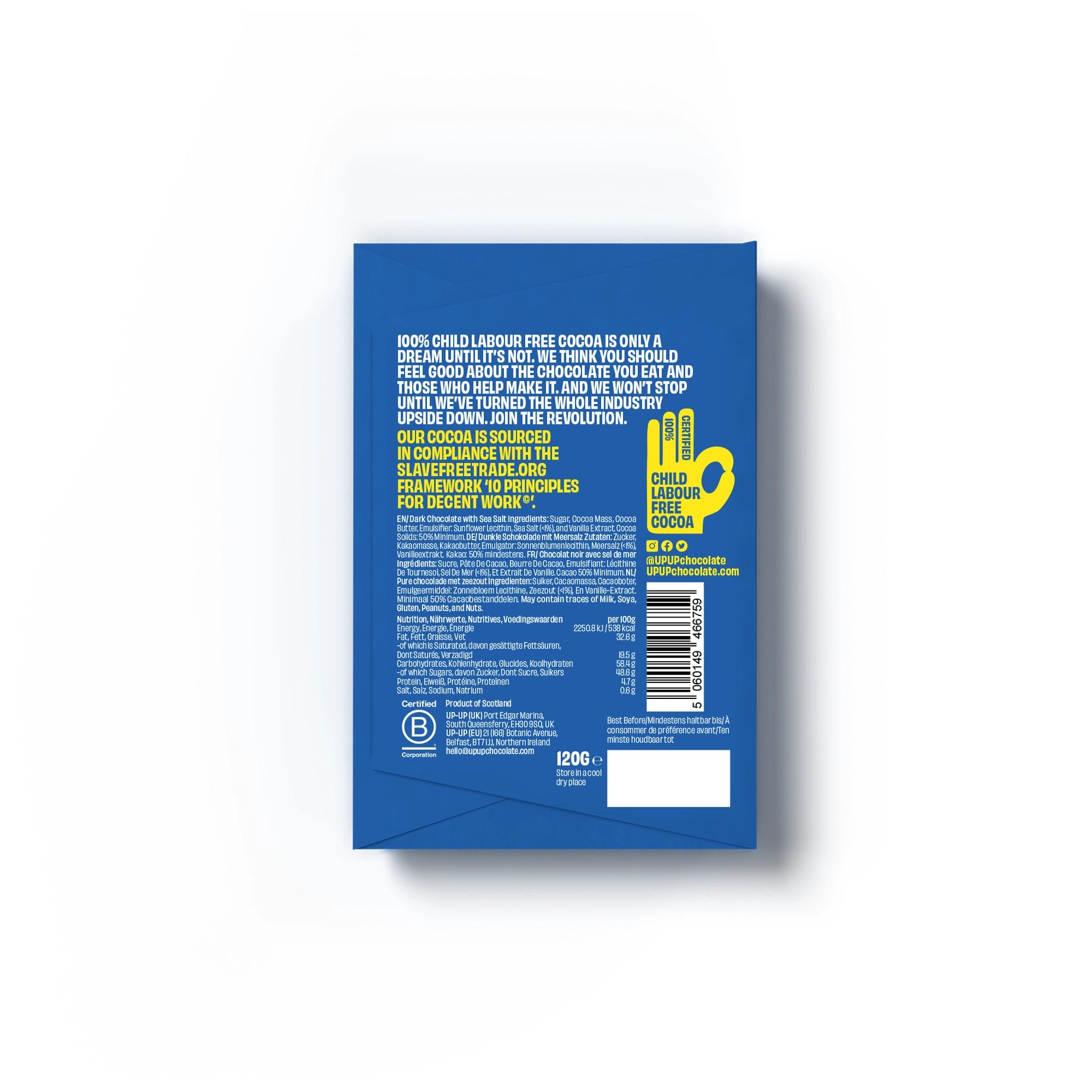 UP-UP CHOCOLATE - Sea Salt Dark Chocolate Bar 120G