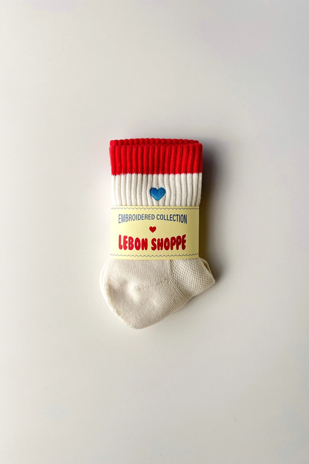 LE BON SHOPPE - Embroidered Color Block Girlfriend Socks - BLUE RED + HEART
