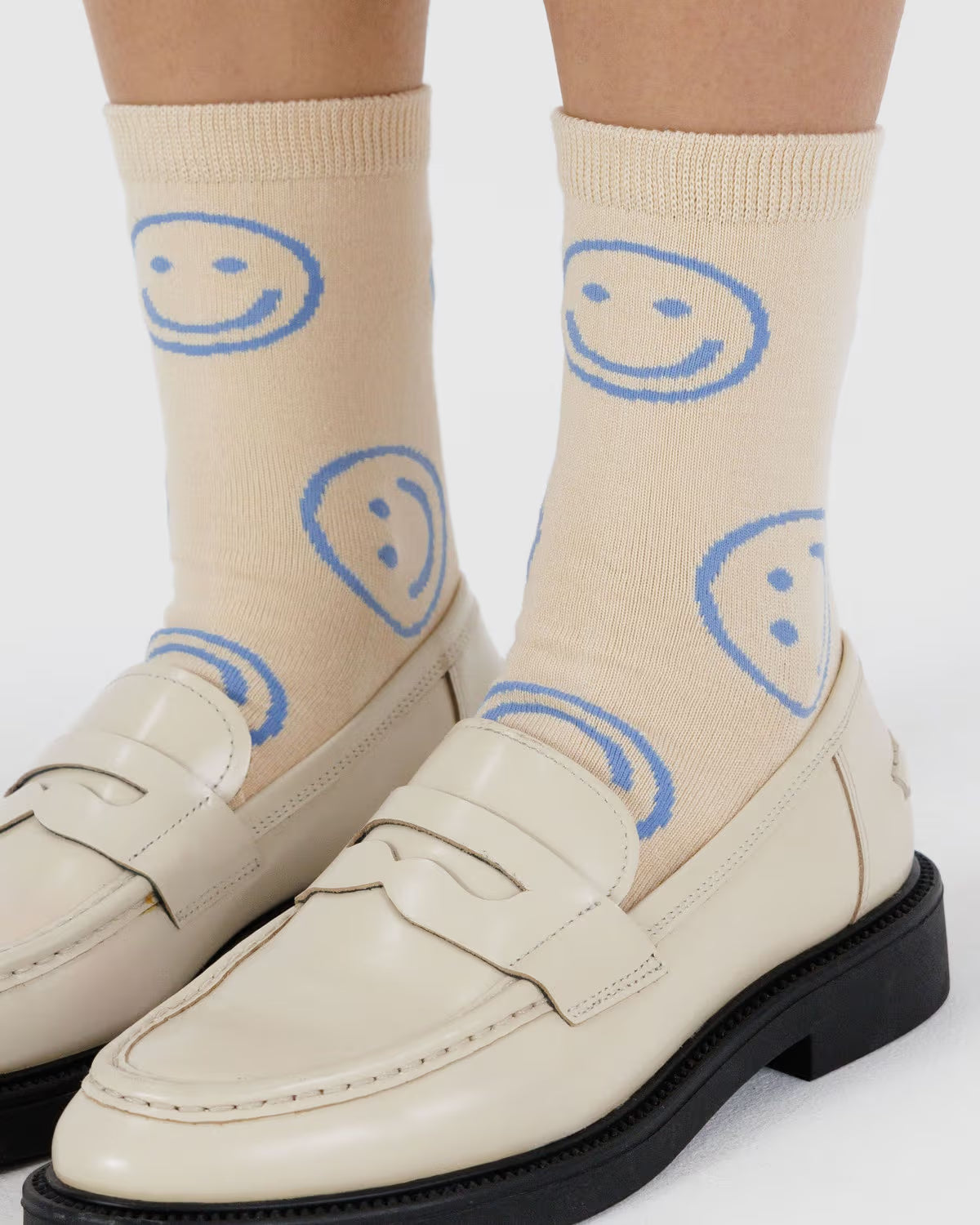 BAGGU Crew Sock - Ecru Periwinkle Happy