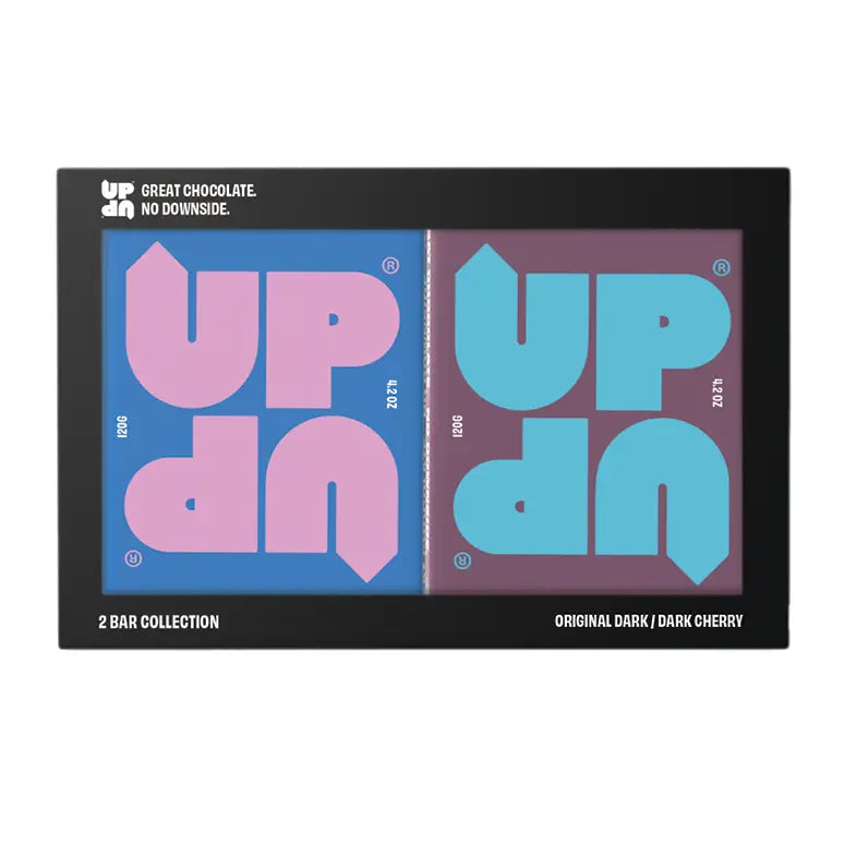 UP-UP CHOCOLATE - Dark Chocolate Duo Gift Set Original Dark & Dark Cherry 240g