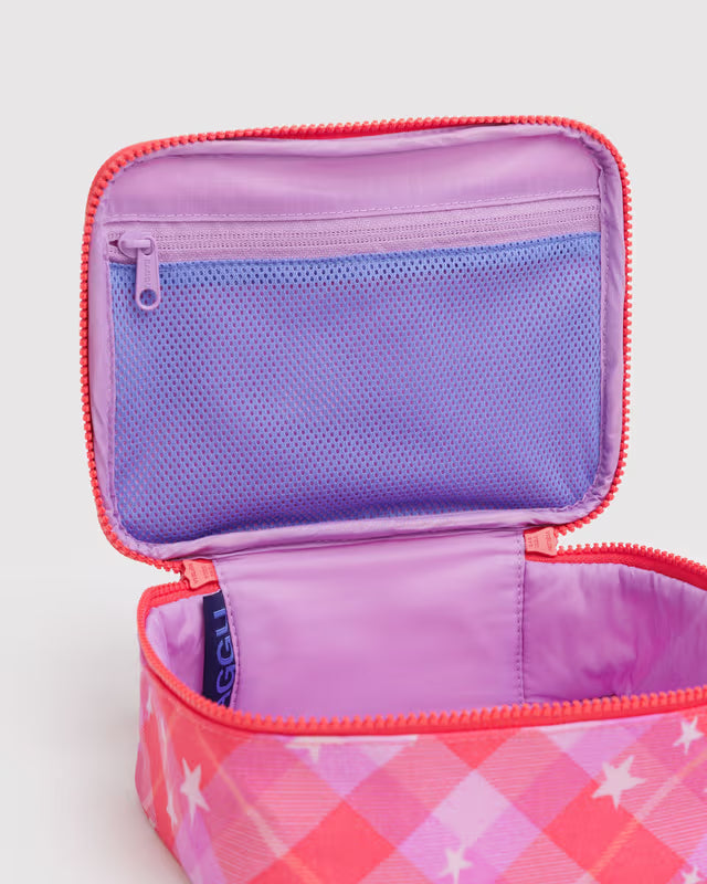 BAGGU Small Cosmetic Case- Pink Star Plaid