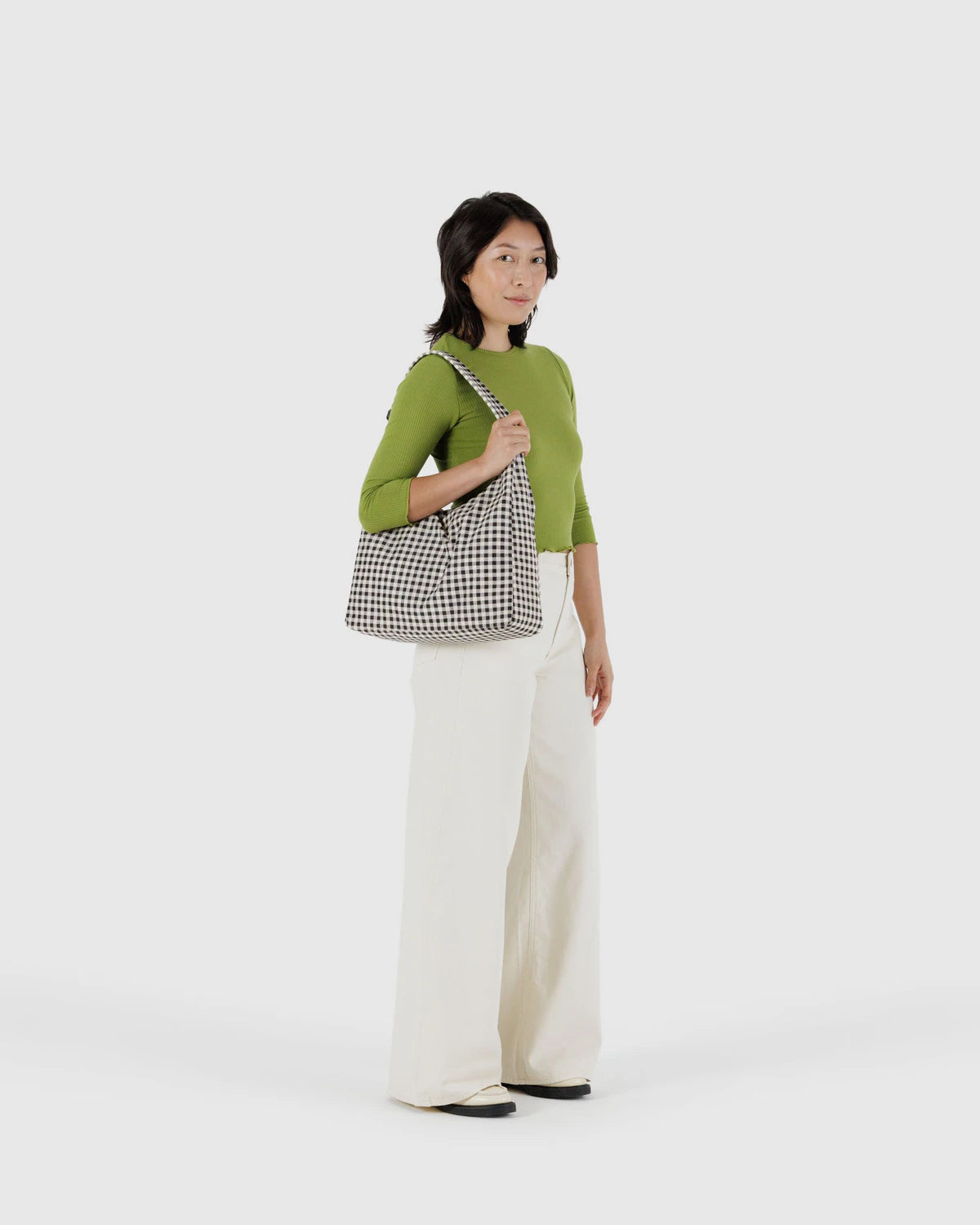 BAGGU - Nylon Shoulder Bag - Black & White Gingham