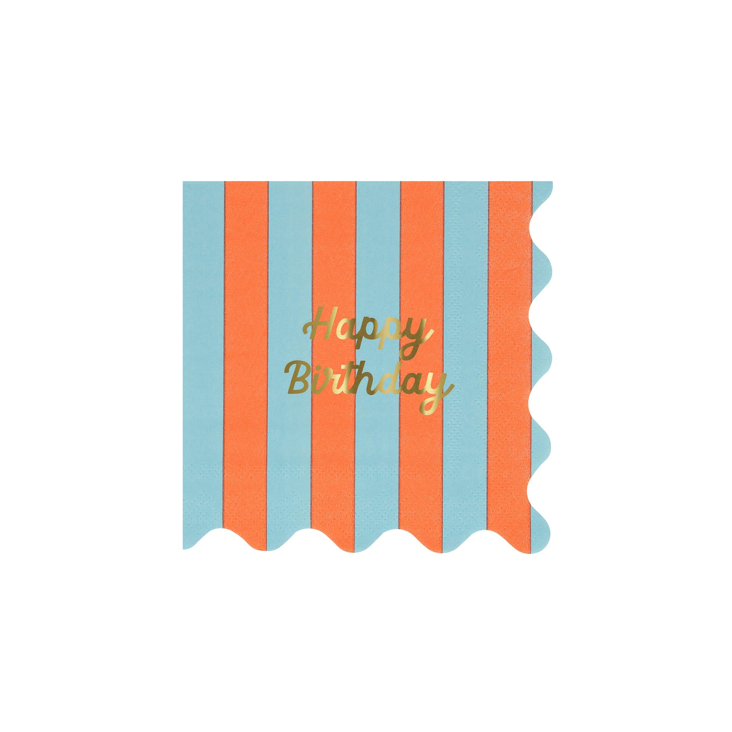 MERI MERI - Stripe Happy Birthday Small Napkins (Pack of 16 in 8 colors)