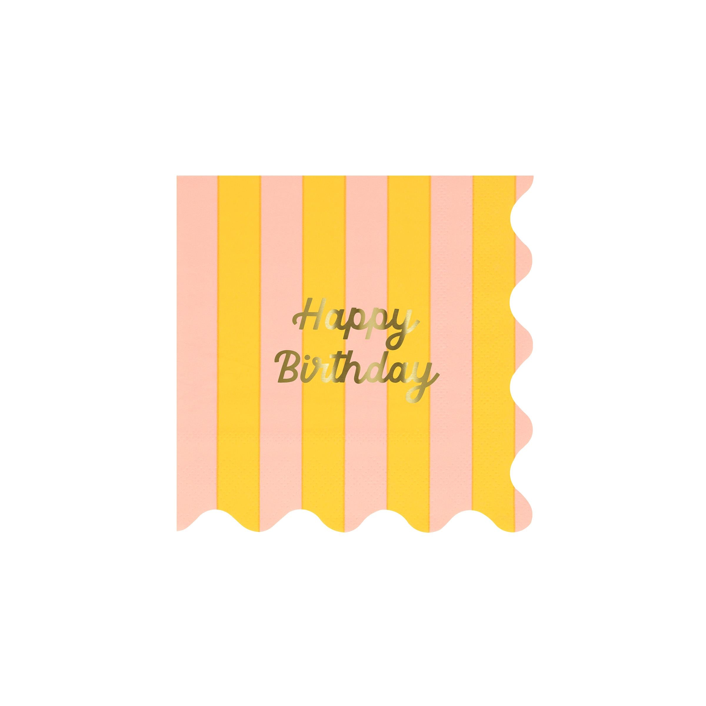 MERI MERI - Stripe Happy Birthday Small Napkins (Pack of 16 in 8 colors)