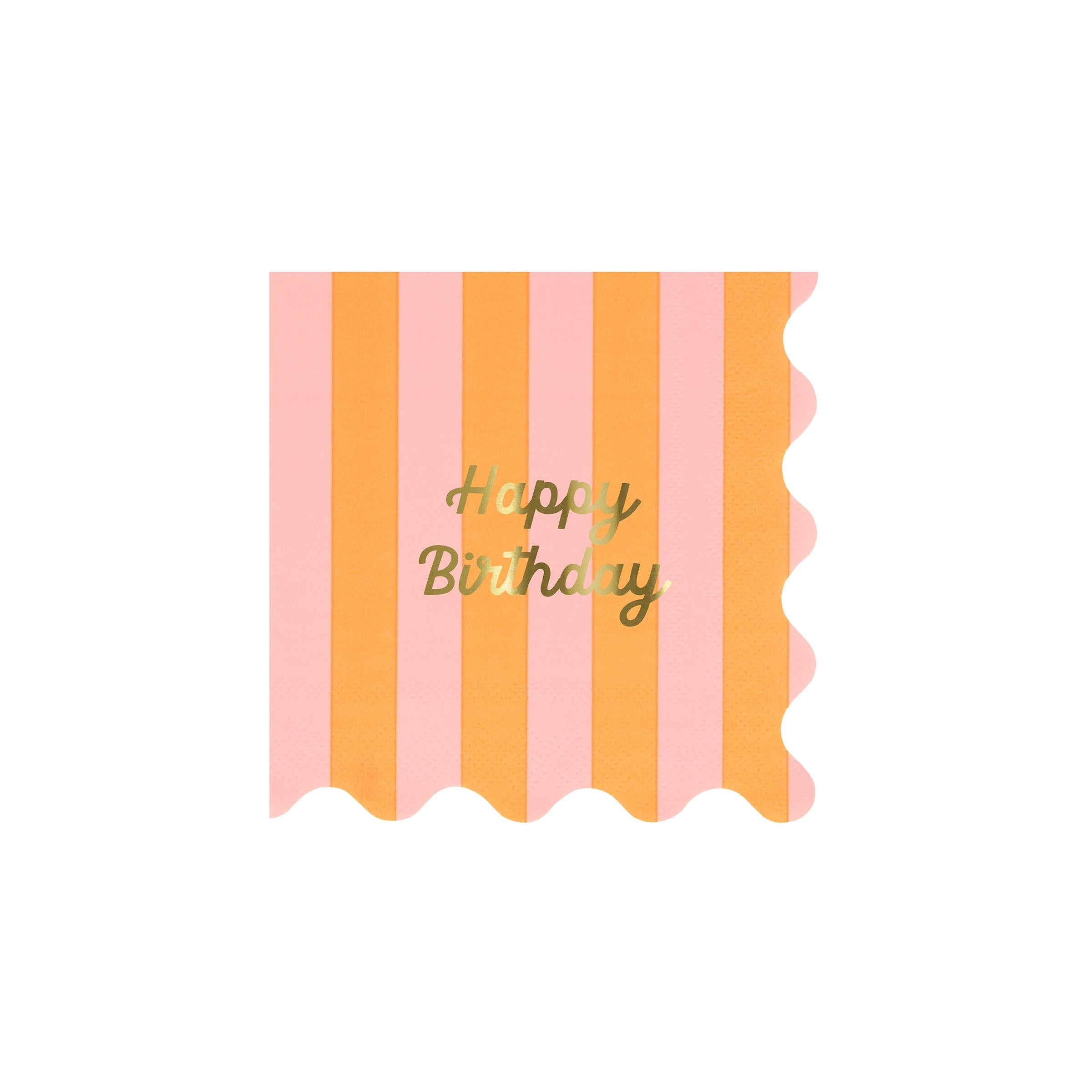 MERI MERI - Stripe Happy Birthday Small Napkins (Pack of 16 in 8 colors)