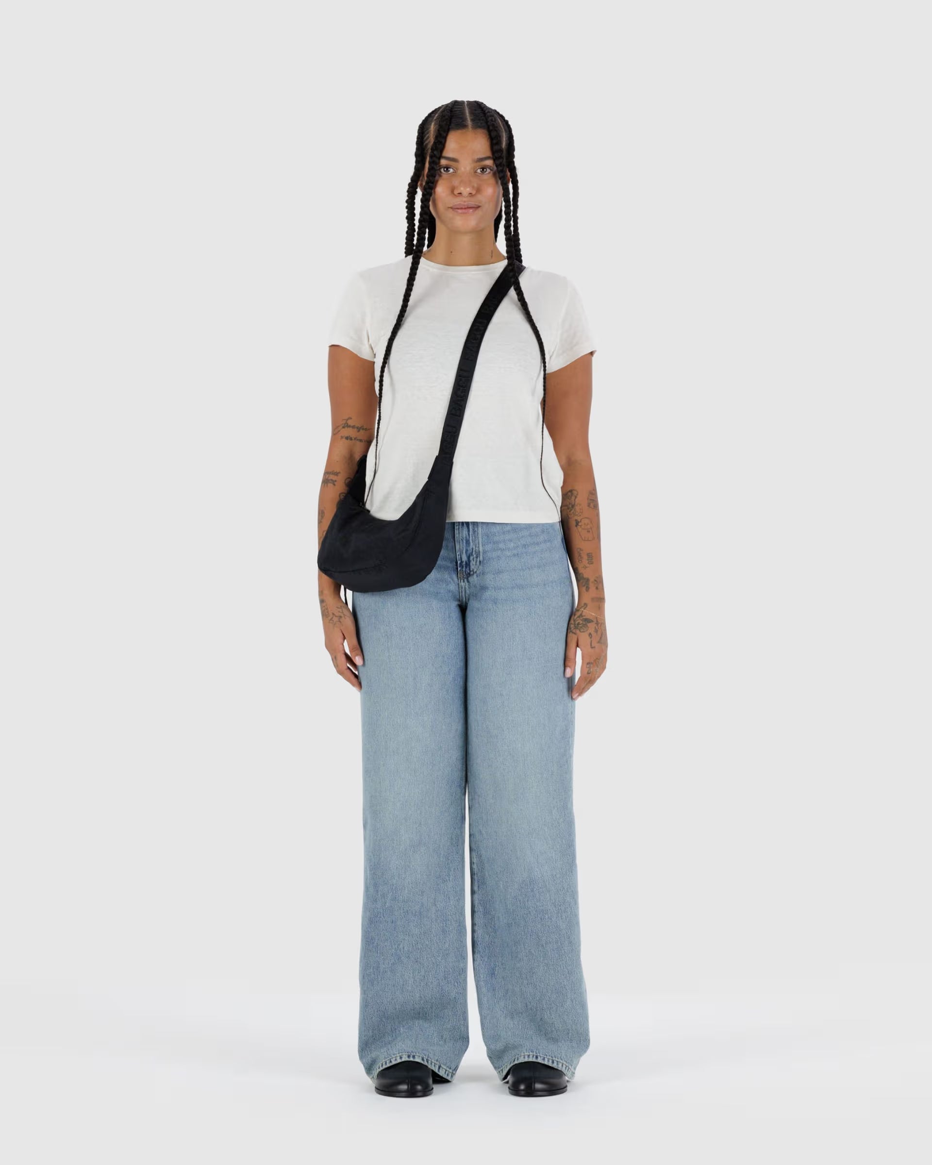 BAGGU- Small Nylon Crescent Bag - Green Star Plaid