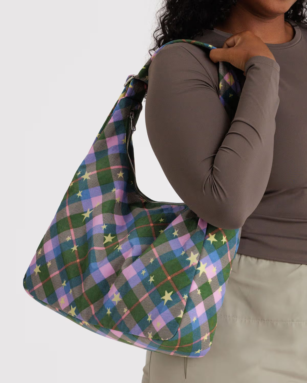 BAGGU - Nylon Shoulder Bag - Green Star Plaid