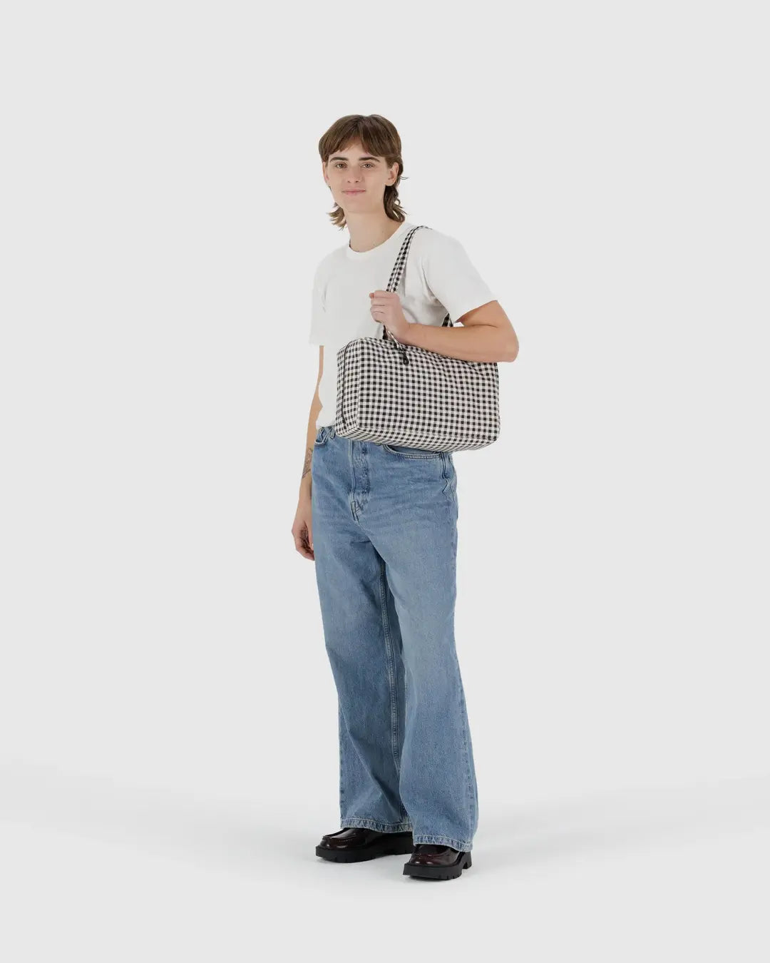 BAGGU Medium Nylon Bowler Bag - Black & White Gingham
