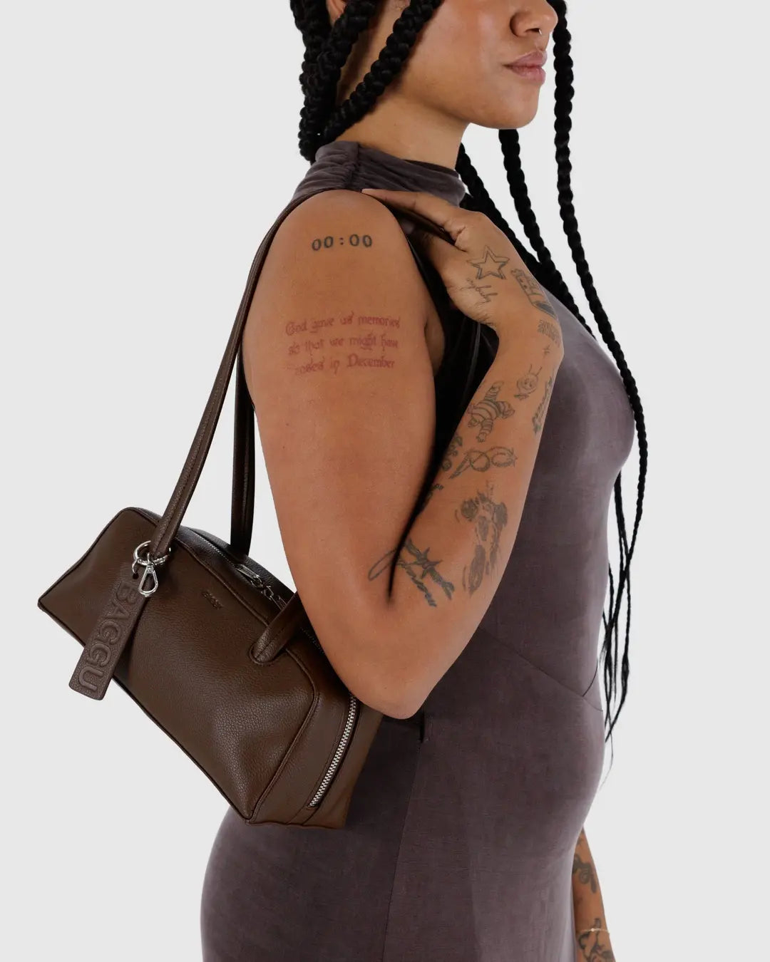 BAGGU - Small Recycled Leather Bowler Bag - Brown