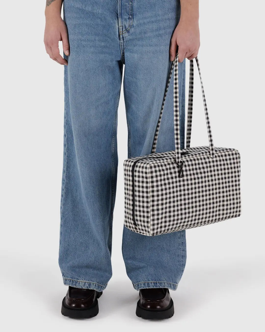 BAGGU Medium Nylon Bowler Bag - Black & White Gingham