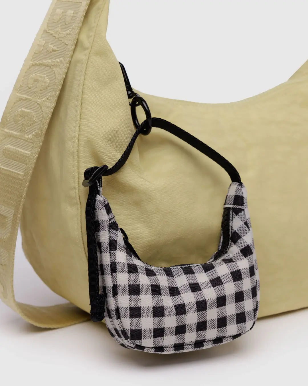 BAGGU - Crescent Bag Charm - Black & White Gingham