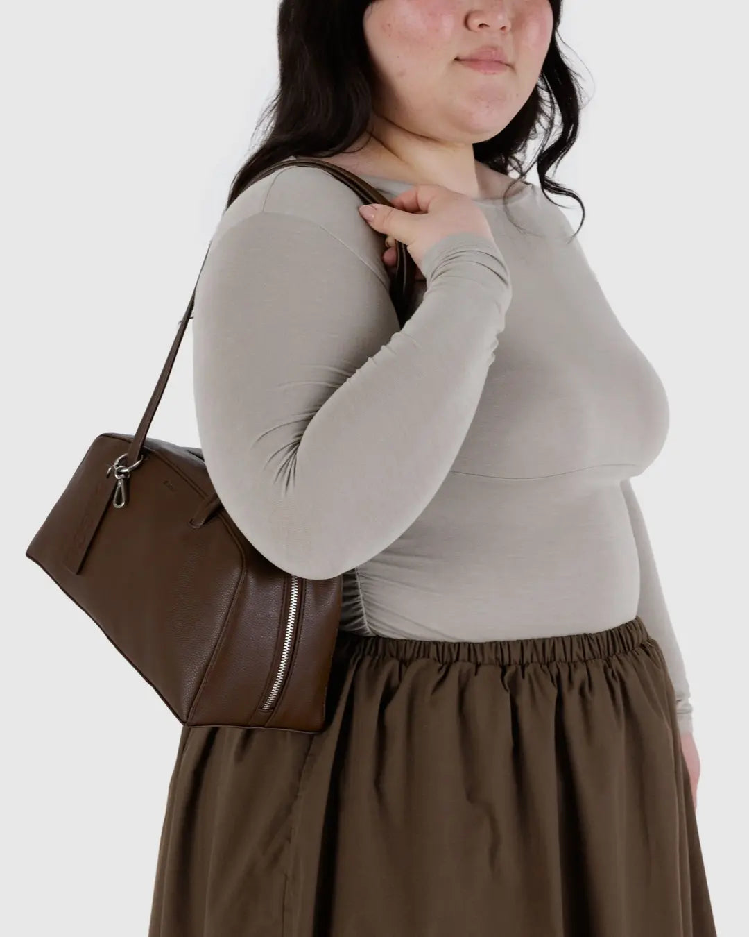 BAGGU - Recycled Leather Bowler Bag - Brown