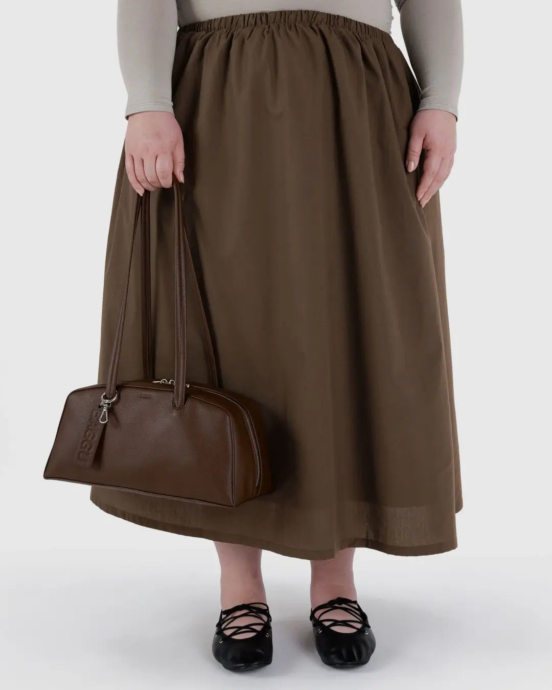 BAGGU - Recycled Leather Bowler Bag - Brown