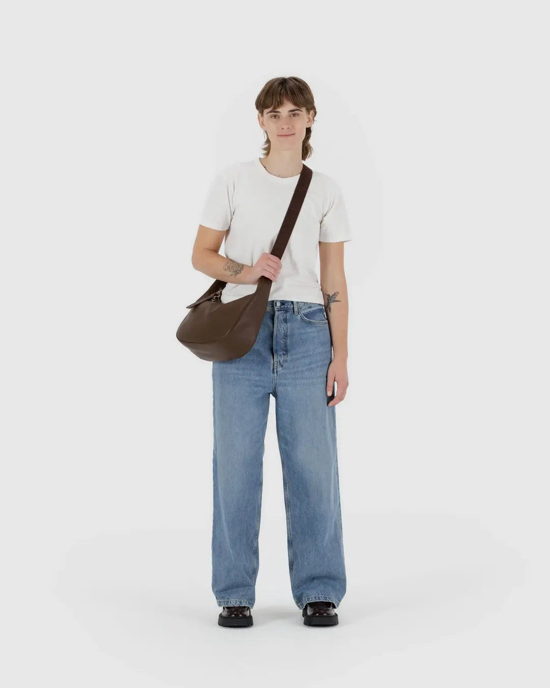 BAGGU Medium Recycled Leather Crescent Bag - Brown