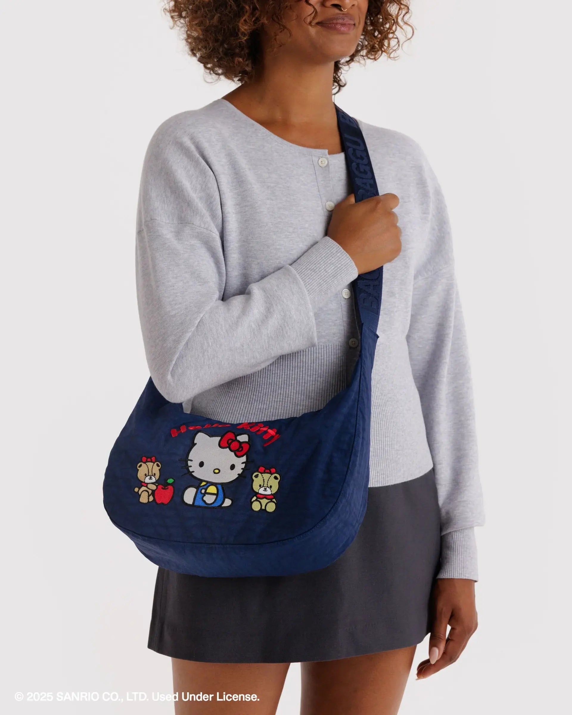 BAGGU - Medium Nylon Crescent Bag - Embroidered Hello Kitty & Teddy