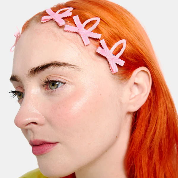 CHUNKS Mini Bow Snap Clips In Blush