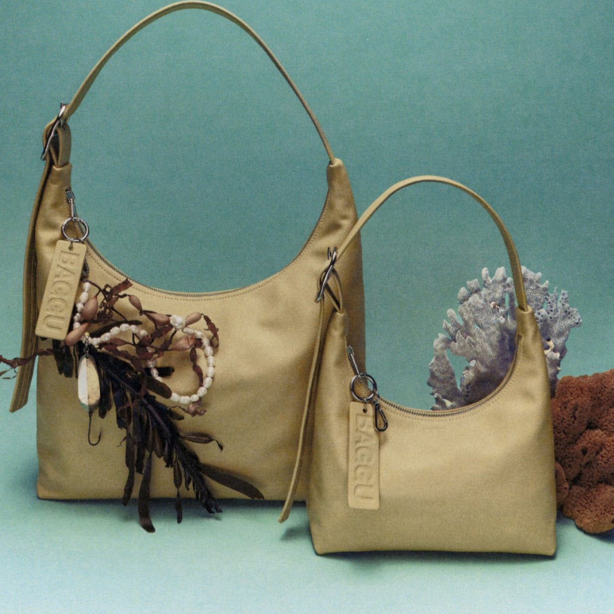 BAGGU- Recycled Leather Shoulder Bag - Straw