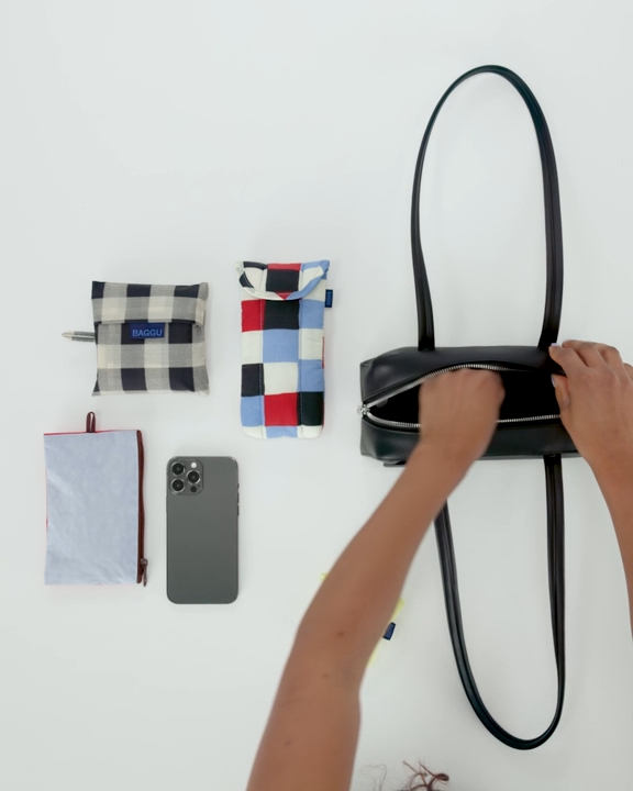 BAGGU - Small Recycled Leather Bowler Bag - Mahogany