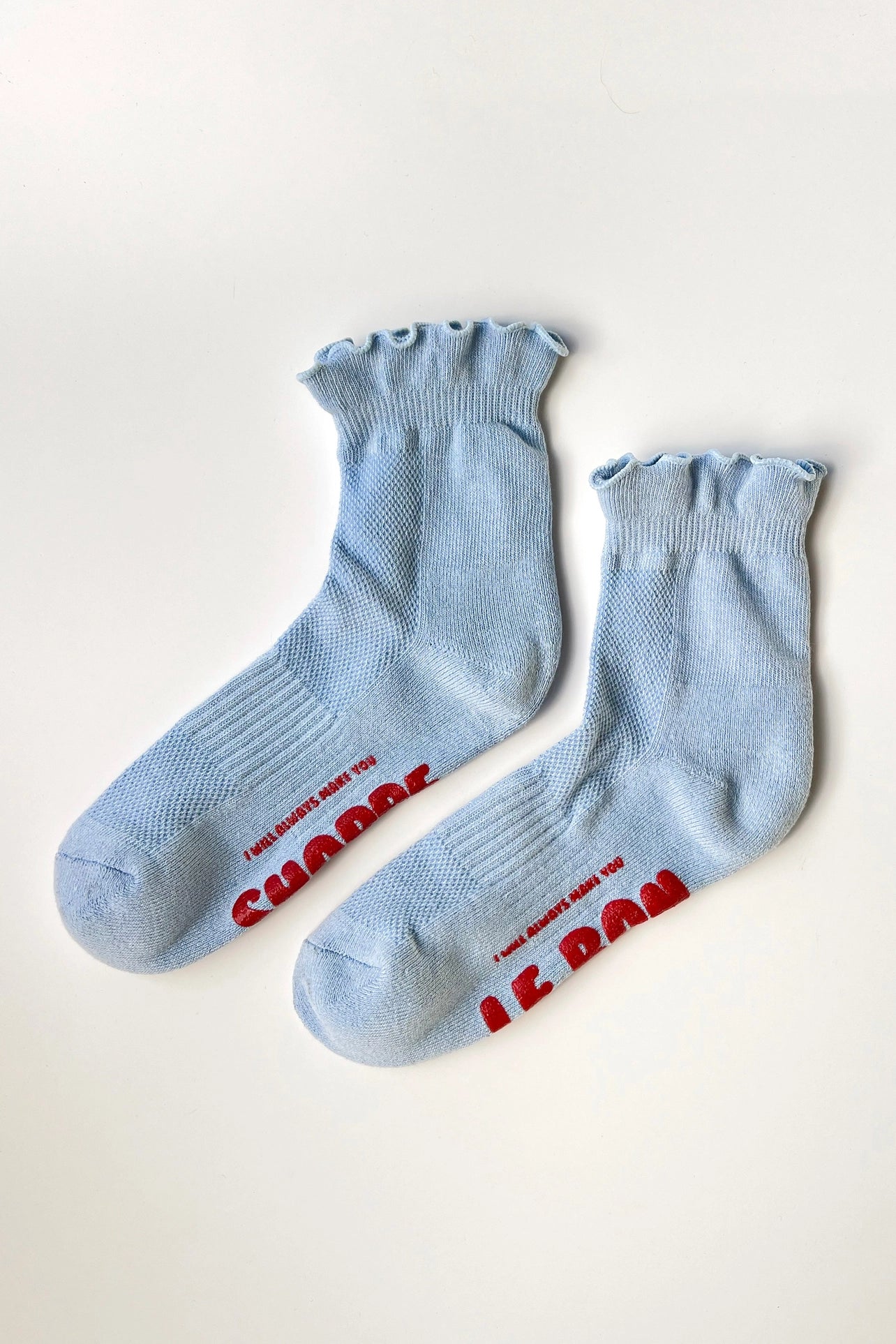 LE BON SHOPPE - Ruffled Hugger Crew Socks - Periwinkle / Red