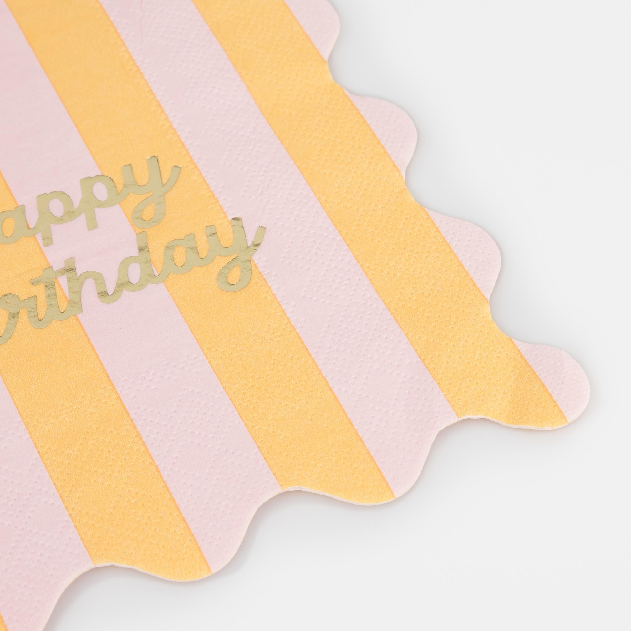 MERI MERI - Stripe Happy Birthday Small Napkins (Pack of 16 in 8 colors)