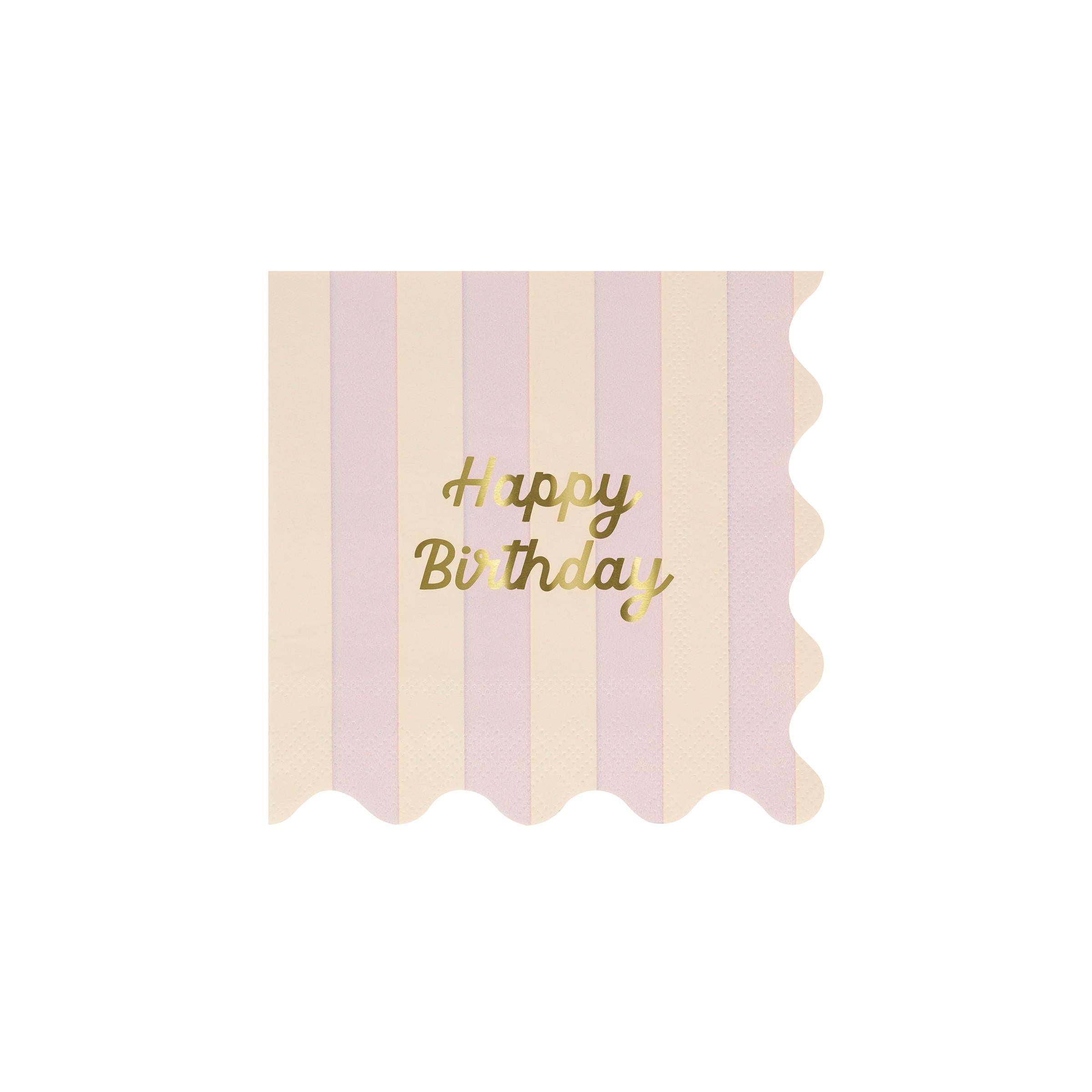 MERI MERI - Stripe Happy Birthday Small Napkins (Pack of 16 in 8 colors)