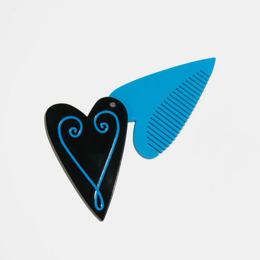 CHUNKS Heart Compact And Comb In Black + Blue