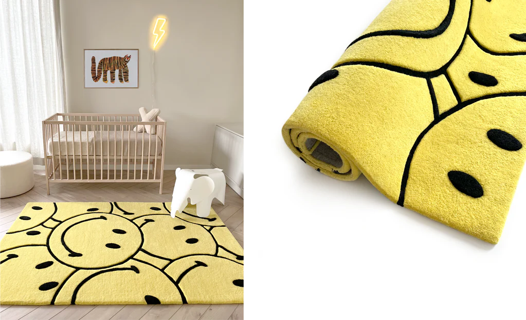 MAISON DEUX - Smiley Rectangle Rug | Yellow