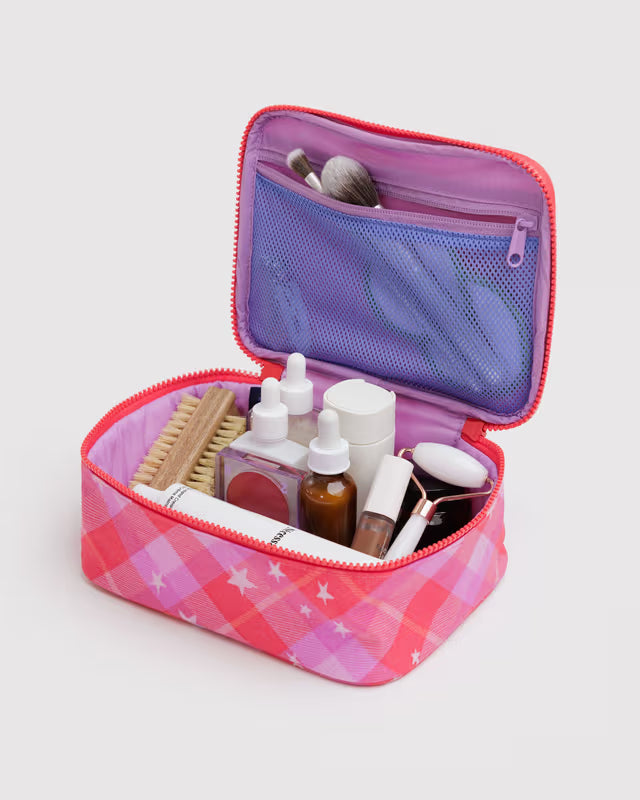 BAGGU Small Cosmetic Case- Pink Star Plaid