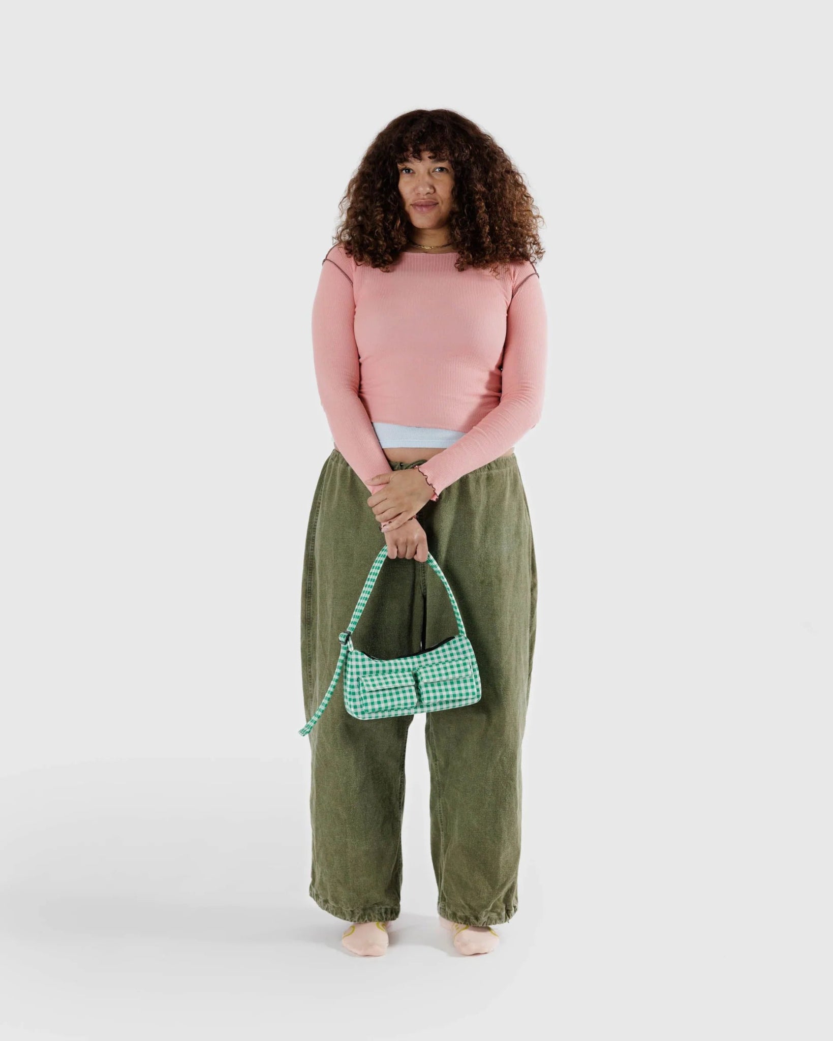 BAGGU Cargo Shoulder Bag - Green Gingham