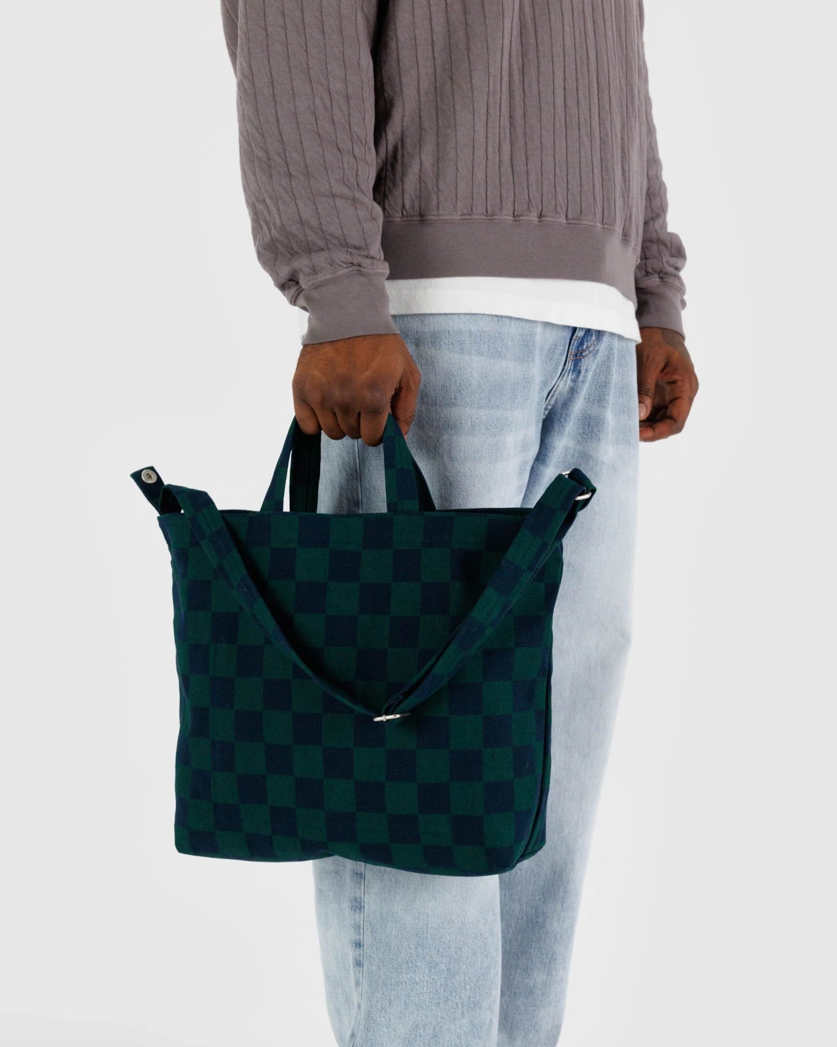 BAGGU | Horizontal Zip Duck Bag Navy Green Check