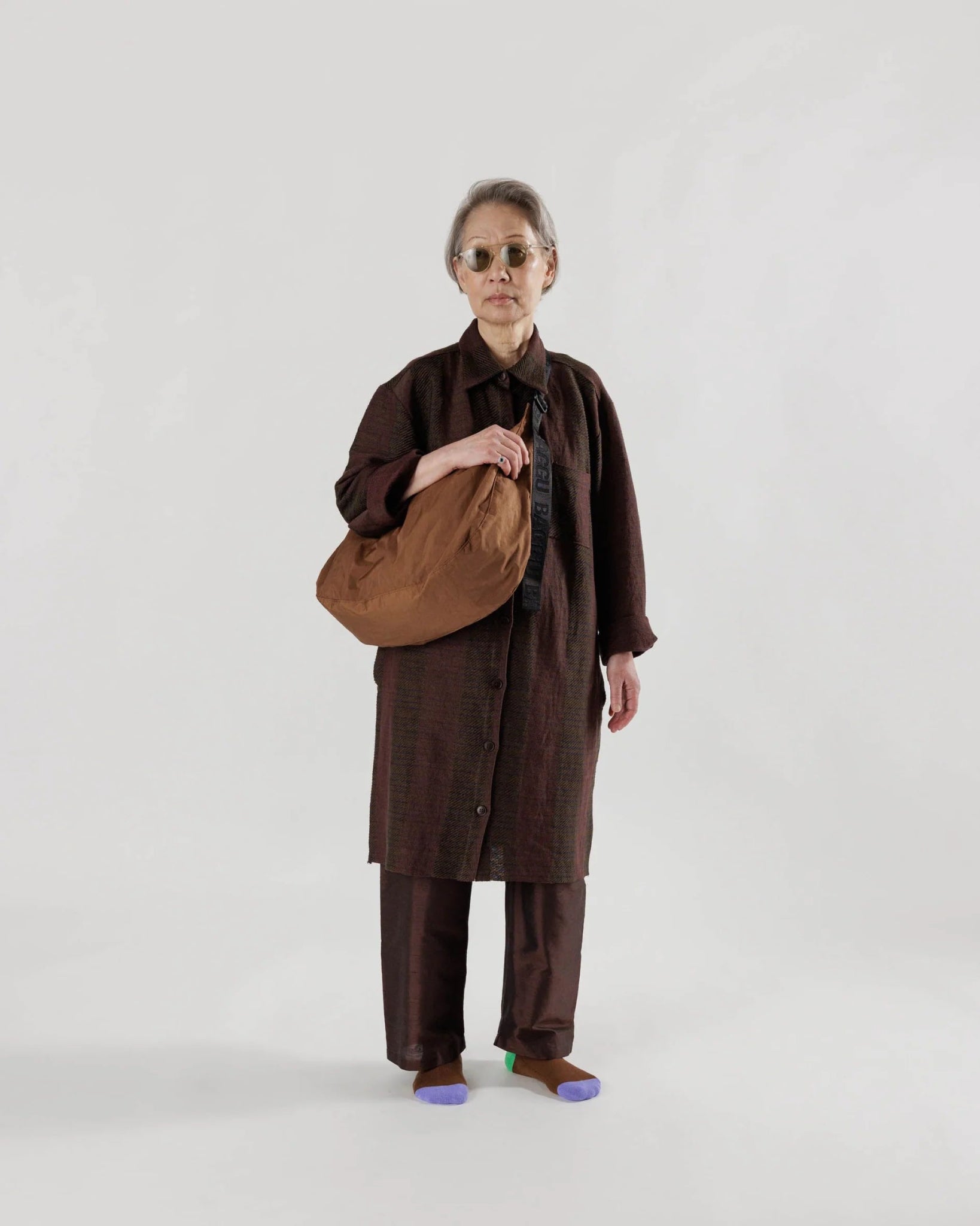 BAGGU Large Nylon Crescent Bag - Brown