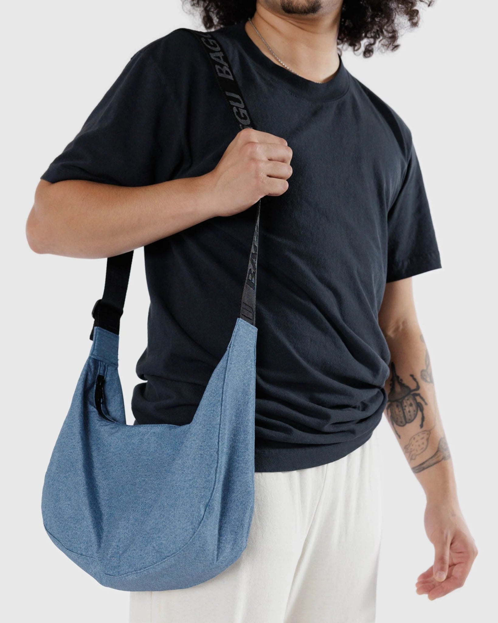 BAGGU Medium Nylon Crescent Bag -  Digital Denim