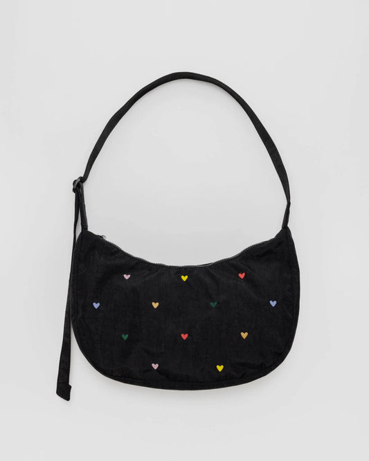 BAGGU Medium Nylon Crescent Bag - Embroidered Hearts - Preston ApothecaryBaggu
