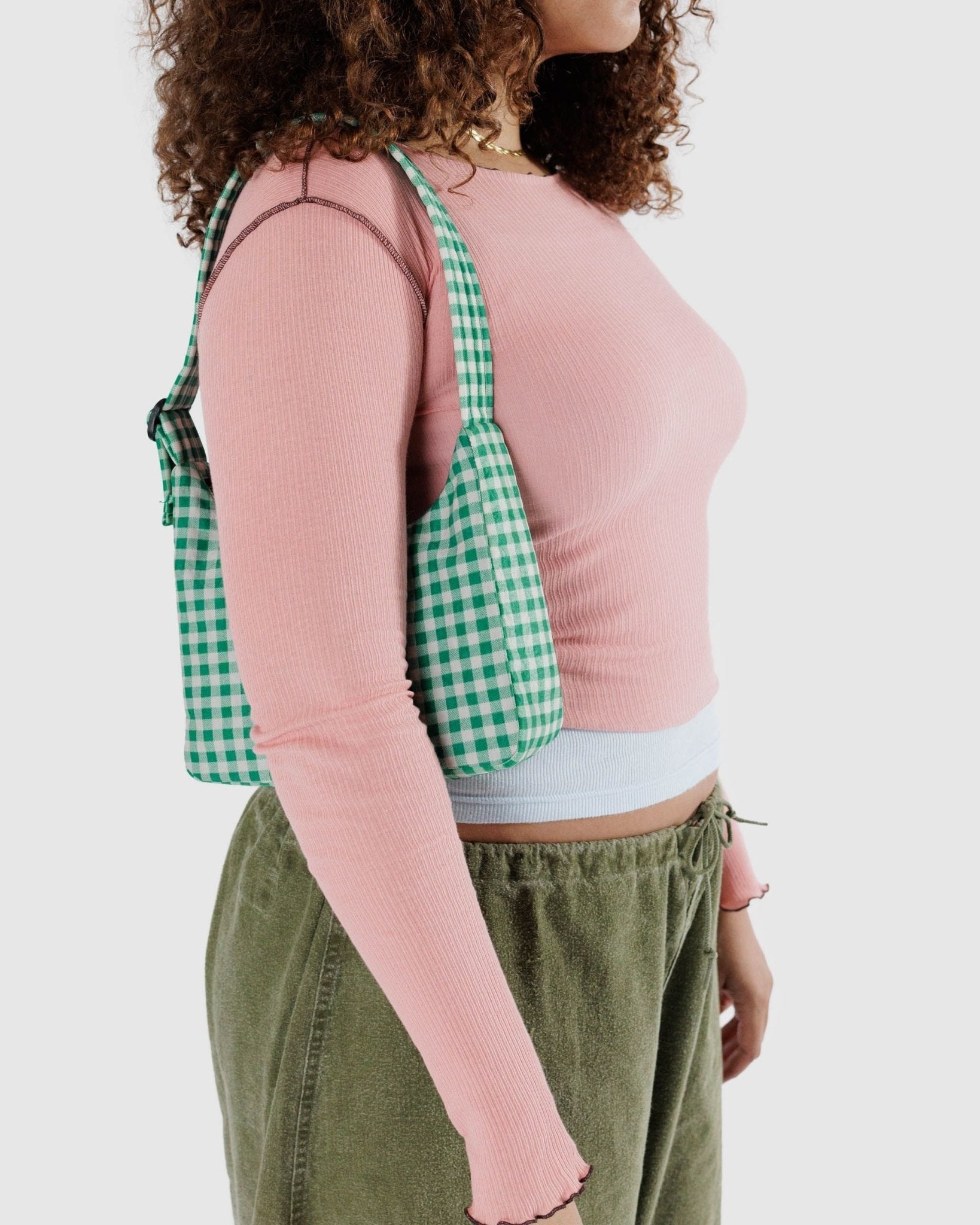 BAGGU Mini Nylon shoulder bag - Green Gingham