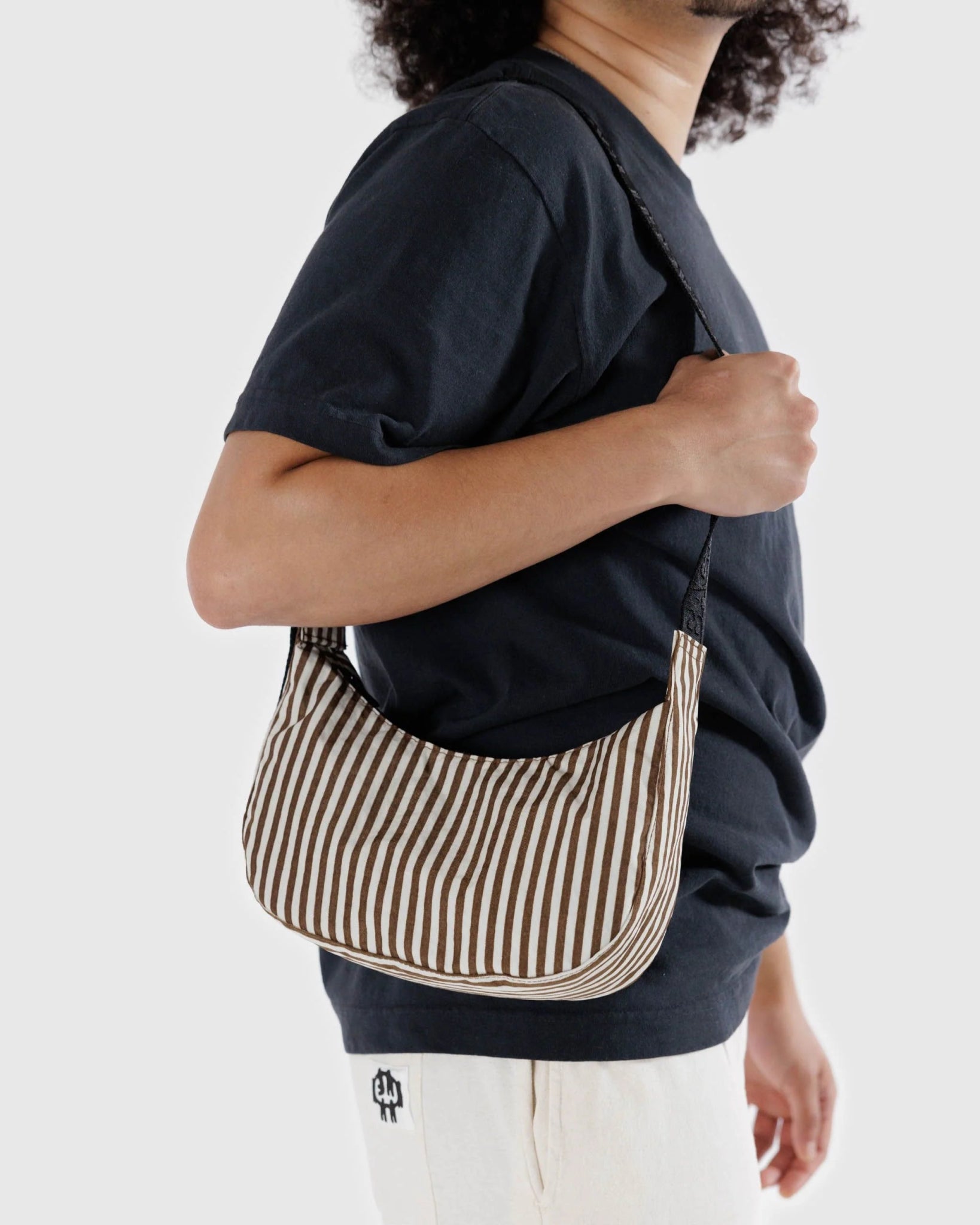 BAGGU Small Nylon Crescent Bag - Brown Stripe - Preston Apothecary