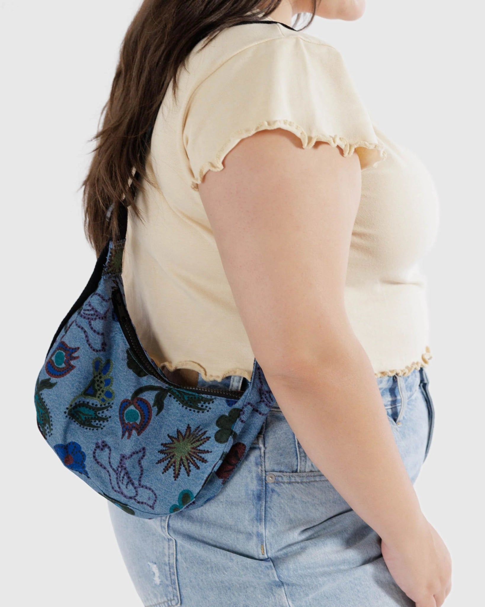 BAGGU Small Nylon Crescent Bag - Digital Denim Birds