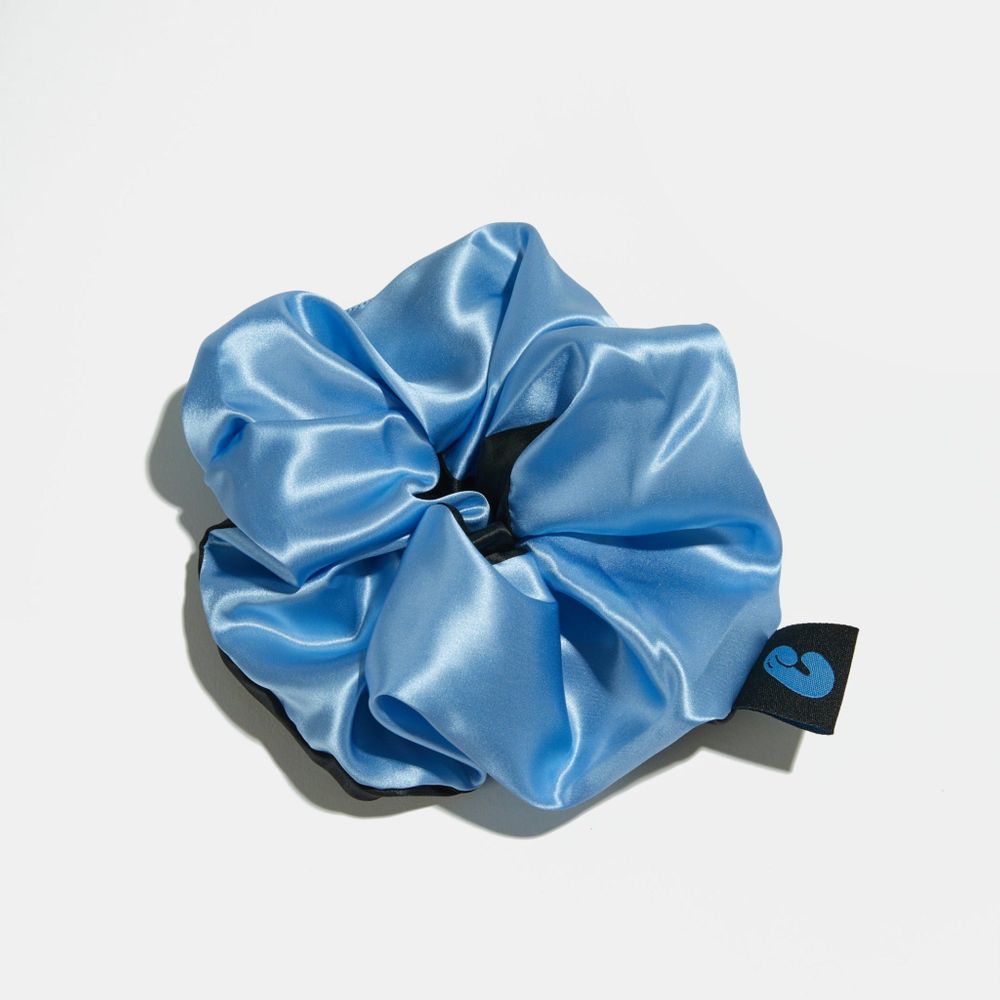 CHUNKS Large Silk Scrunchie In Black + Blue scrunchie CHUNKS   