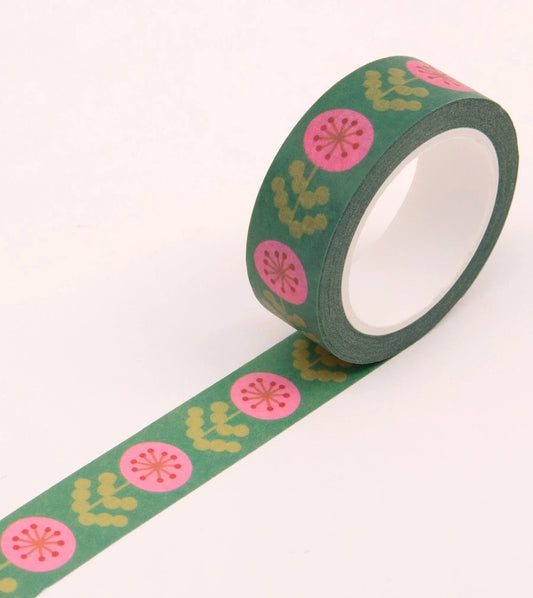 CLAP CLAP Green and Pink Floral Washi Tape 15mm - Preston Apothecary
