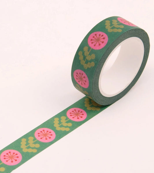 CLAP CLAP Green and Pink Floral Washi Tape 15mm Washi Tape Clap Clap   