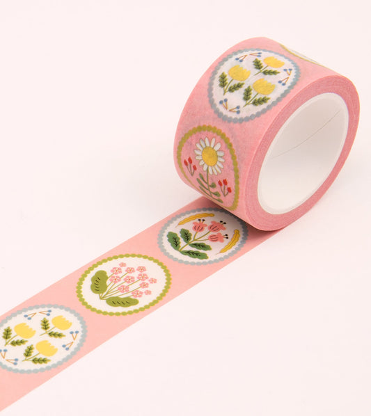 CLAP CLAP Pink Floral Emblem Washi Tape 25mm - Preston Apothecary
