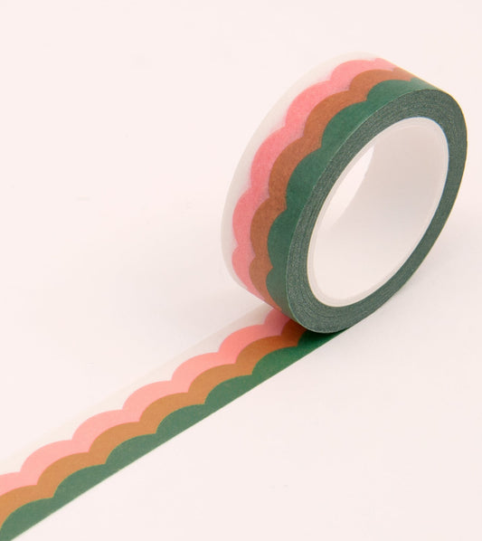 CLAP CLAP Scallop Pattern Washi Tape - Green and Pink 15 mm - Preston Apothecary
