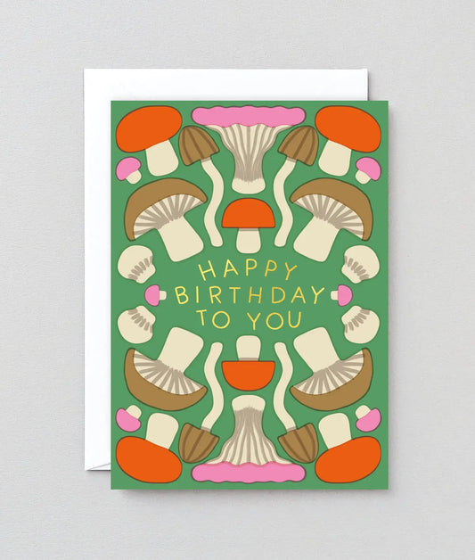 WRAP  - Happy Birthday Mushrooms Greeting Card GREETING CARDS Wrap   