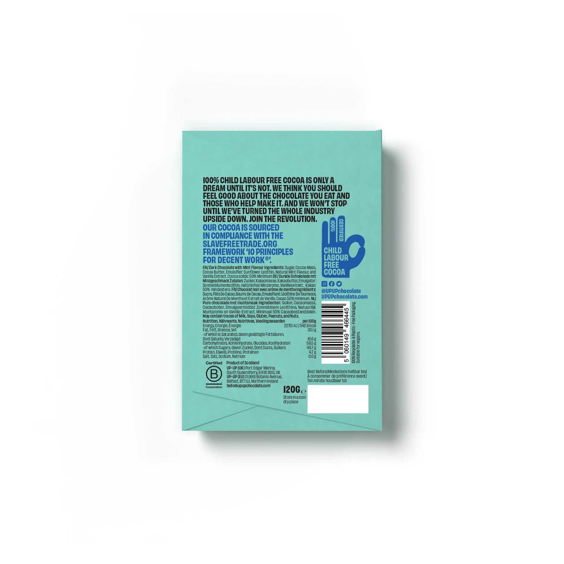 UP-UP CHOCOLATE - Wild Mint Dark Chocolate Bar 120G