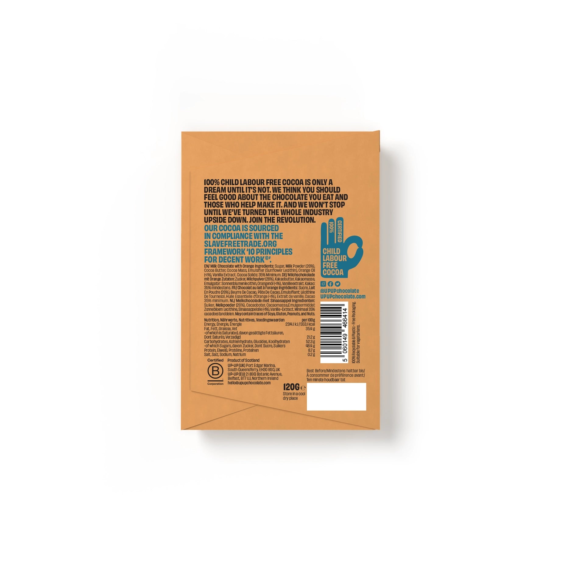 UP-UP CHOCOLATE - Sweet Orange Milk Chocolate Bar 120G