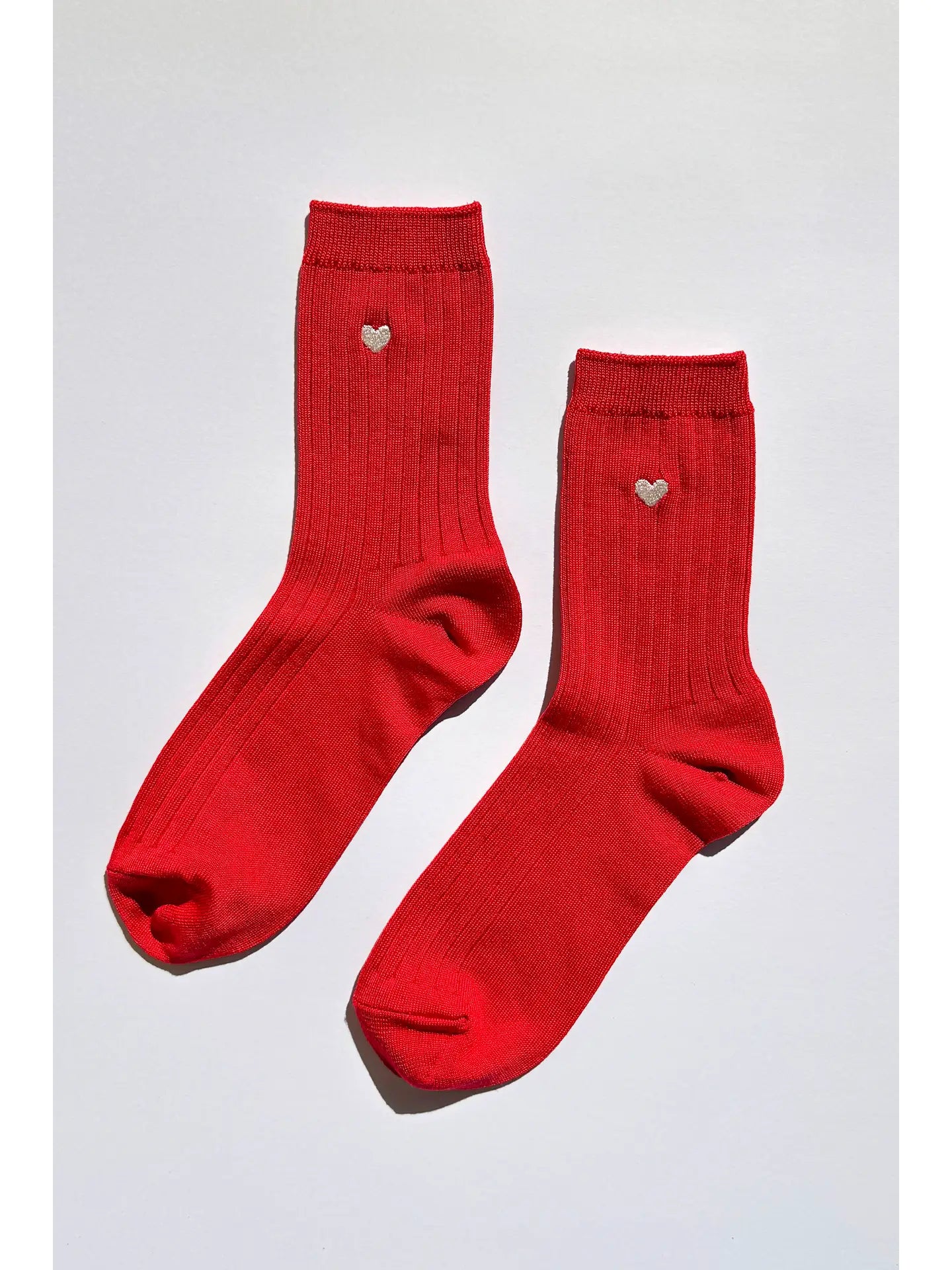 LE BON SHOPPE - Embroidered Her Socks (MC cotton) - CLASSIC RED + HEART