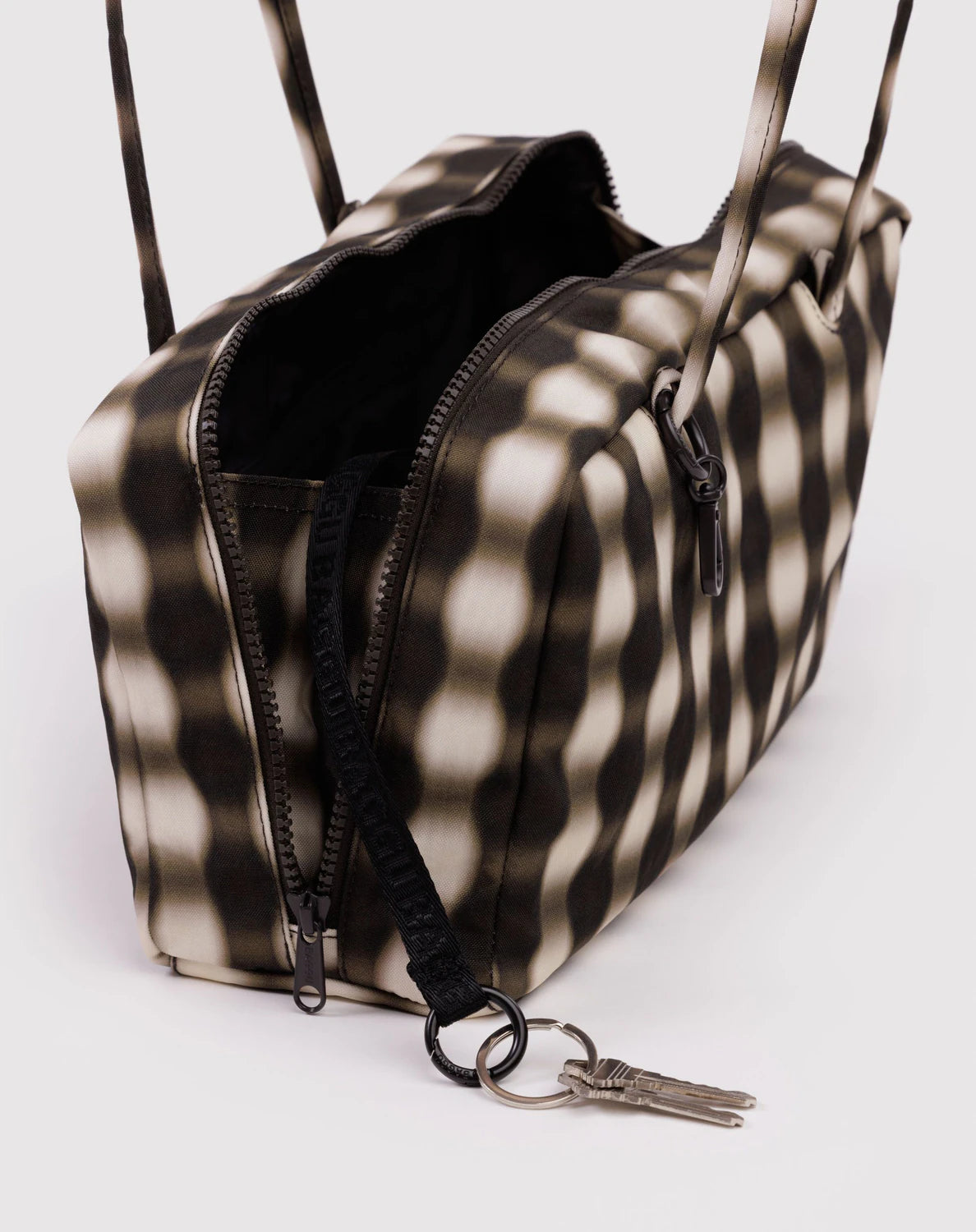 BAGGU - Nylon Bowler Bag - Blurred Gingham Brown
