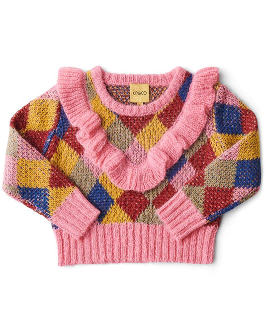 KIP&COKIP & CO Kids Harlequin Frill Knit SweaterPreston Apothecary