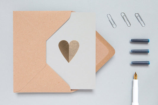 OLA Heart Card - Foil Blocked Brass on Light Grey - Preston Apothecary