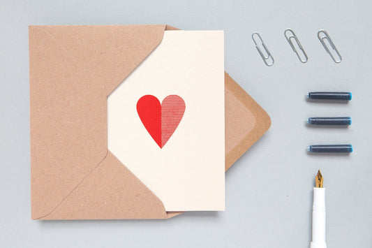 OLA Heart Card - Foil Blocked Red on Stone - Preston Apothecary