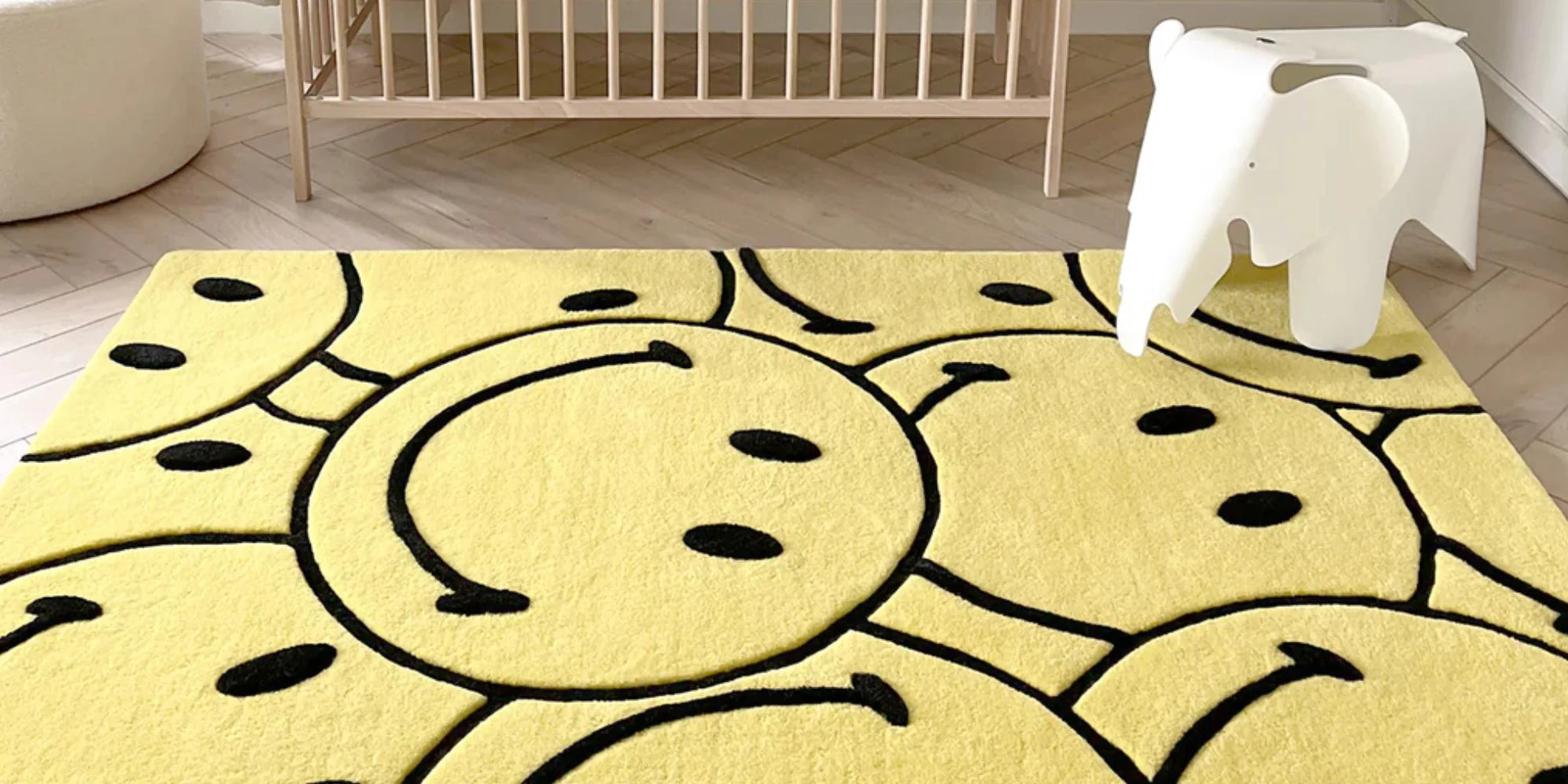 MAISON DEUX - Smiley Rectangle Rug | Yellow